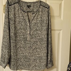 Talbots Black and White Speckled Long Sleeve Blouse